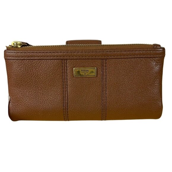 Fossil Ella Clutch Brown Leather Wallet zipper fold‎ card orgainizer - Picture 1 of 7